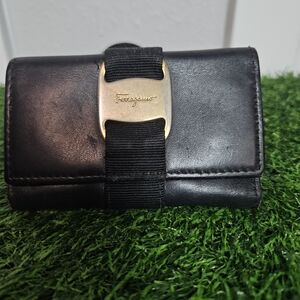 Vintage Salvatore Ferragamo Black Leather Gancini Key Case / Key Holder